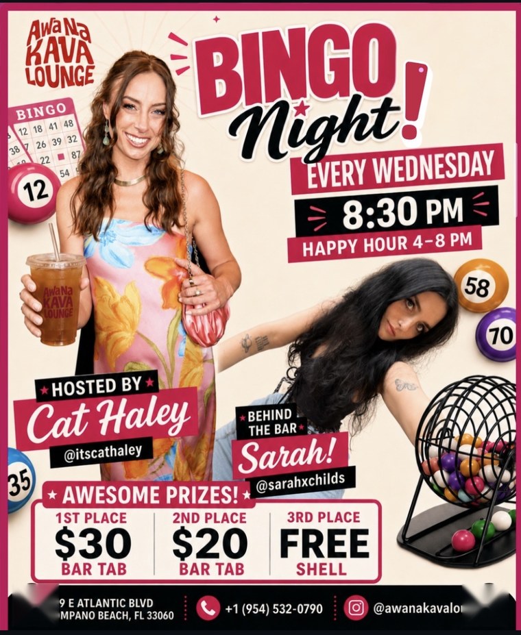 Bingo Night — every Wednesday, hosted by Cat Haley